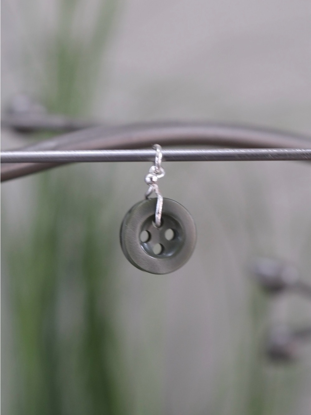Handmade Olive Green Button Pendant Charm Repurposed Jewellery #2